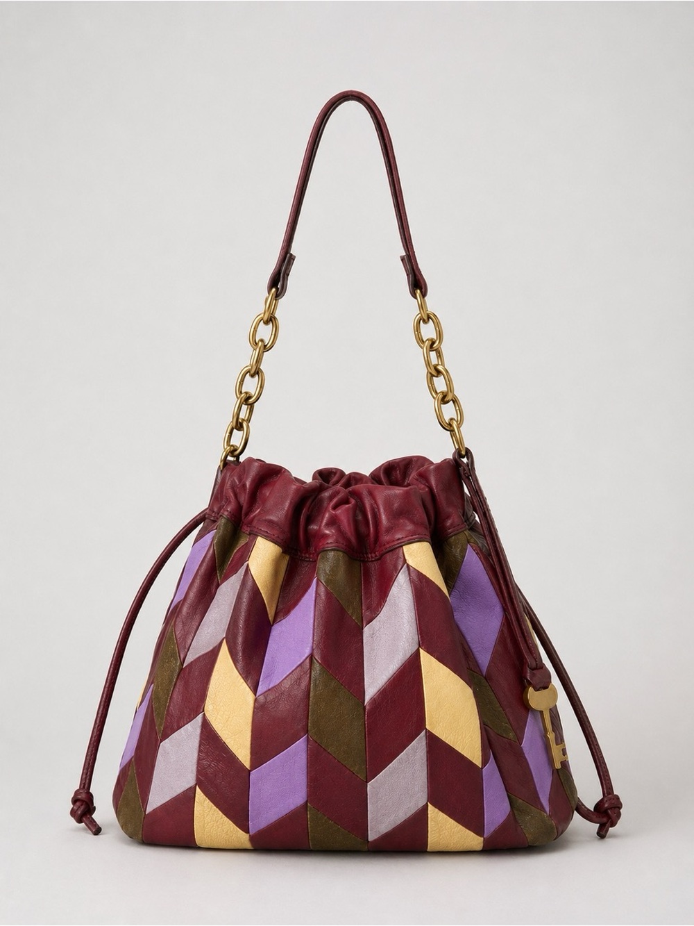 Fossil Gigi Drawstring Patchwork Leather Shoulder Bag